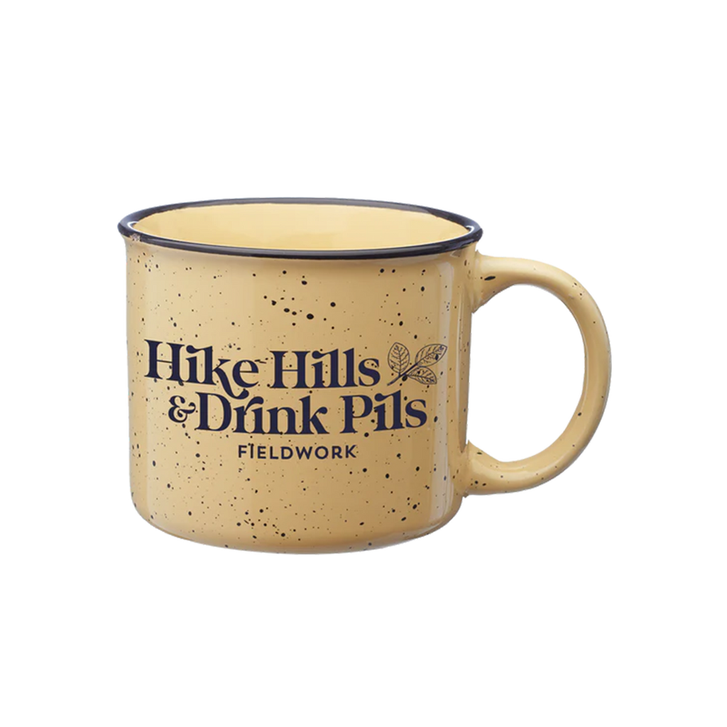 Hike, camping concept. Thermos and aluminum mug hot drink with